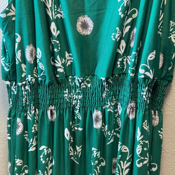 Jon & Anna Green Maxi Dress Beaded Neckline Floral Sleeveless Elastic Waist 3X - Picture 6 of 14